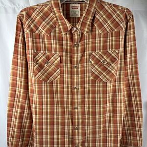 Men’s Levi’s  XXL Brown plaid, western snap button, long sleeve shirt